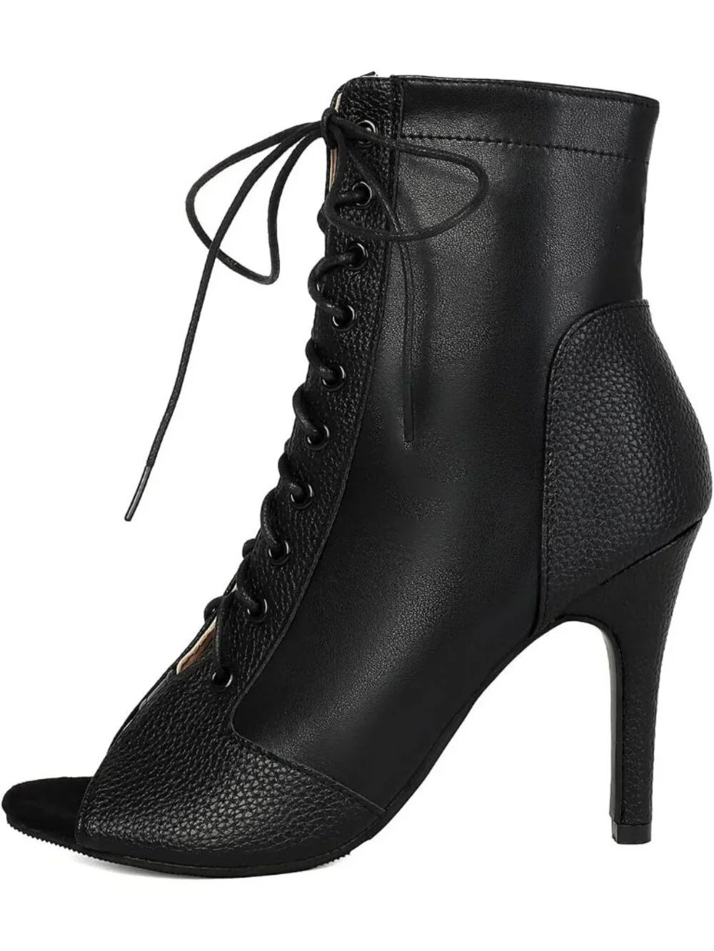 Women's Black Buckle Lace Up Mesh Sandal Peep Toe High Heel Ankle Boot